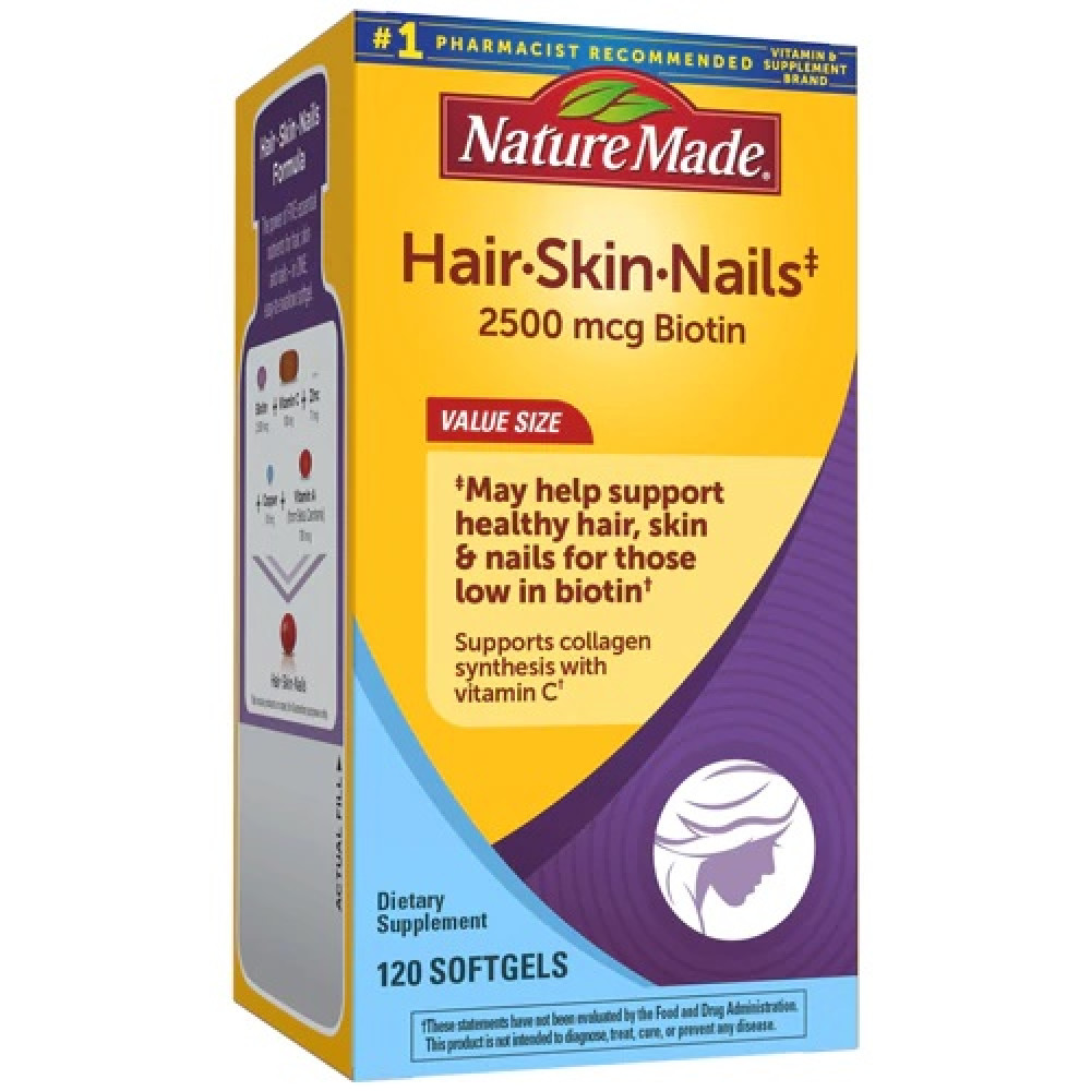 Viên uống đẹp da, khỏe tóc và móng Nature Made Hair Skin Nails 2500mcg  Biotin