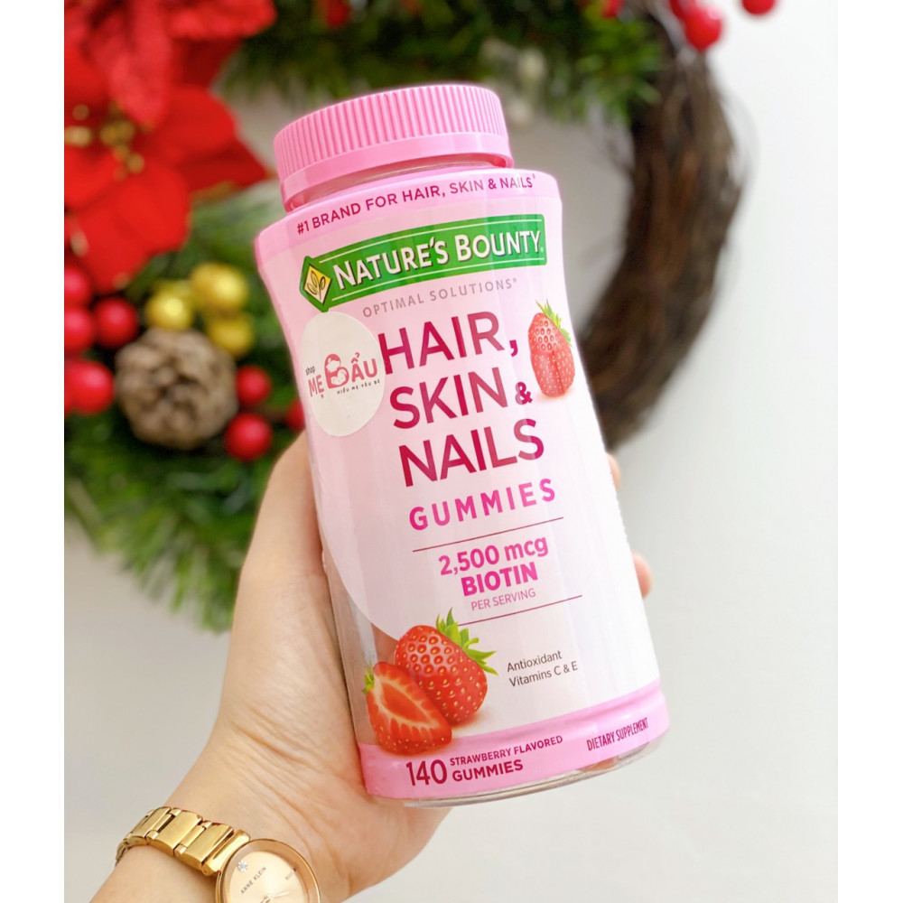 Kẹo dẻo đẹp da, tóc và móng Nature's Bounty Hair, Skin & Nails Gummies 2500mcg Biotin Kẹo dẻo đẹp da, tóc và móng Nature's Bounty Hair, Skin & Nails Gummies 2500mcg Biotin
