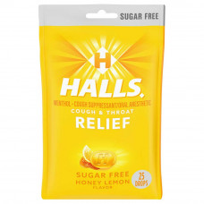 Kẹo ho Halls Cough & Throat Relief Sugar Free Honey Lemon 25 viên
