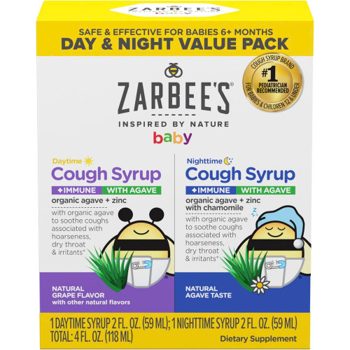 Combo siro ho ngày đêm + hệ miễn dịch Zarbee's Baby Cough Syrup + Immune With Agave
