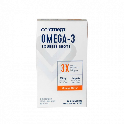 Dầu cá Coromega Omega-3 Orange Squeeze hộp 90 gói x 2.5gr